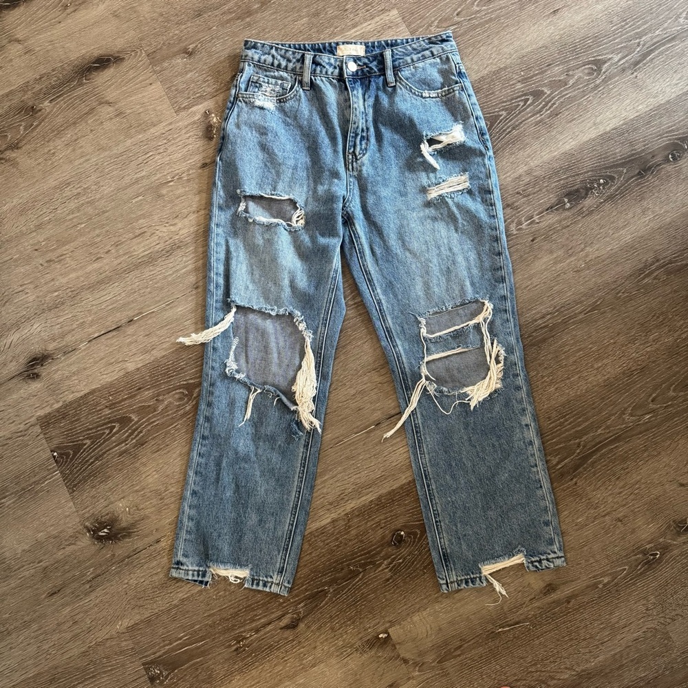 Altar’d State Distressed Cropped Straight leg Jeans